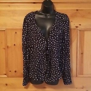 Sanctuary S Deep V Knot Front Blouse NWT Navy Blue with Light Blue Cheetah